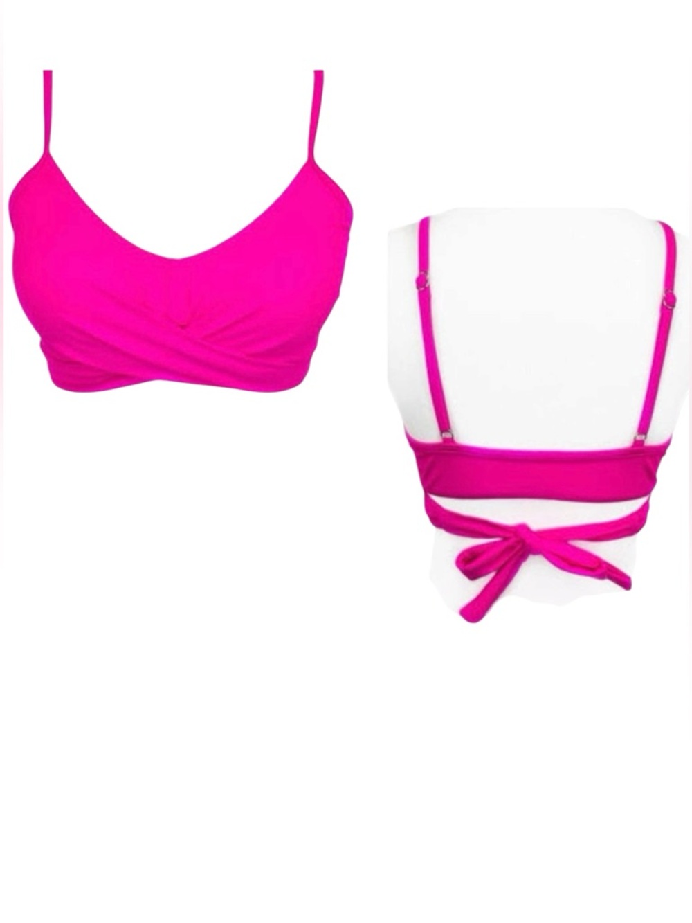 NEW Hot Pink Slenderizing Silhouette Padded Tie Back Faux Wrap Bikini Top S